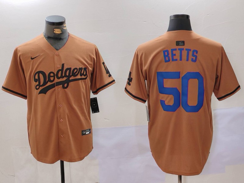 Men Los Angeles Dodgers 50 Betts army green joint name 2024 Nike MLB Jersey style 2